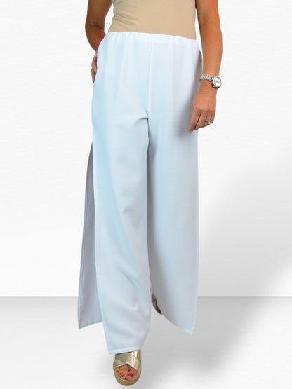 Women's Linen Look Open Leg Trousers White