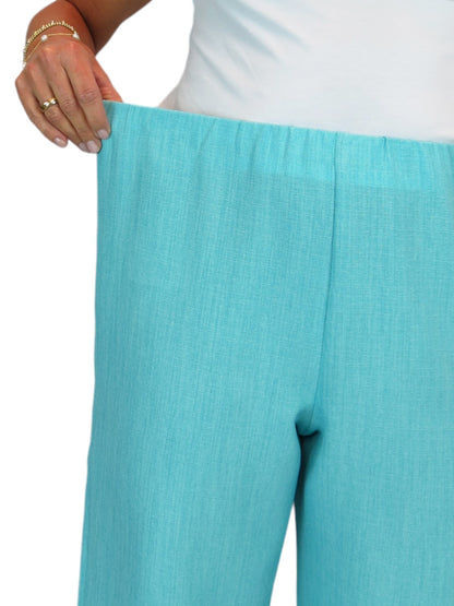Women's Linen Look Open Leg Trousers Turquoise