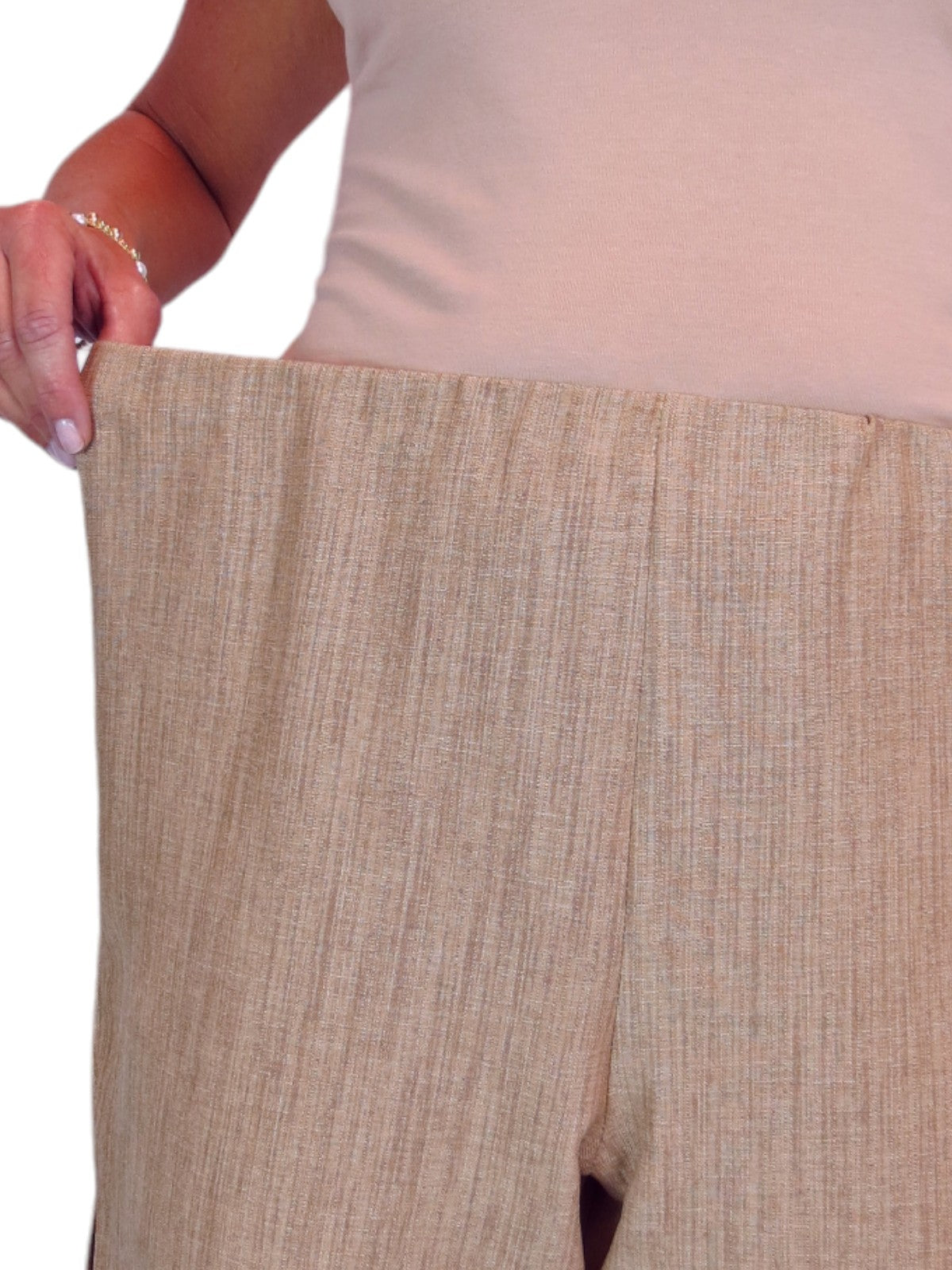 Women's Linen Look Open Leg Trousers Tan