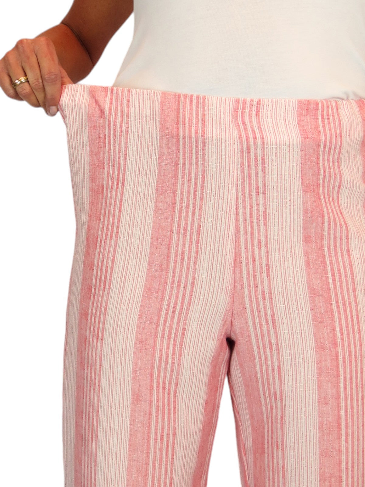 Women's Wide Leg Striped Linen Trousers Coral