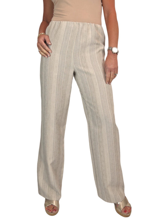 Women's Wide Leg Striped Linen Trousers Stone Beige