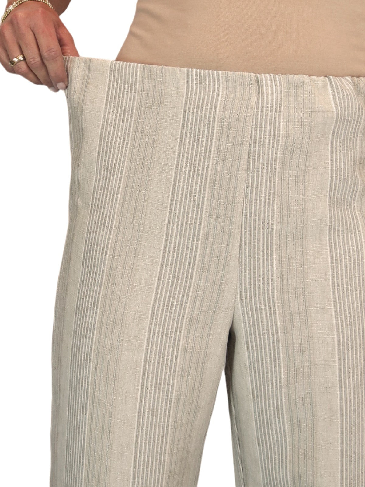 Women's Wide Leg Striped Linen Trousers Stone Beige