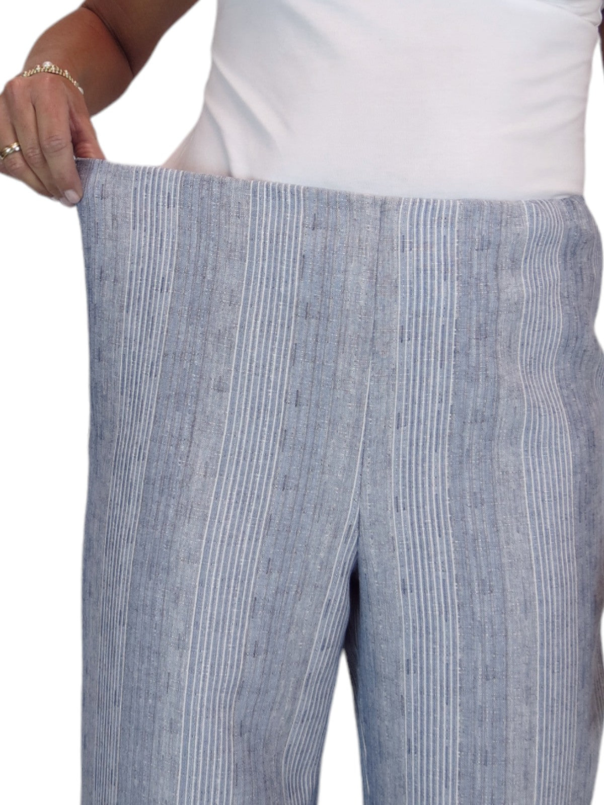 Women's Wide Leg Striped Linen Trousers Denim Blue