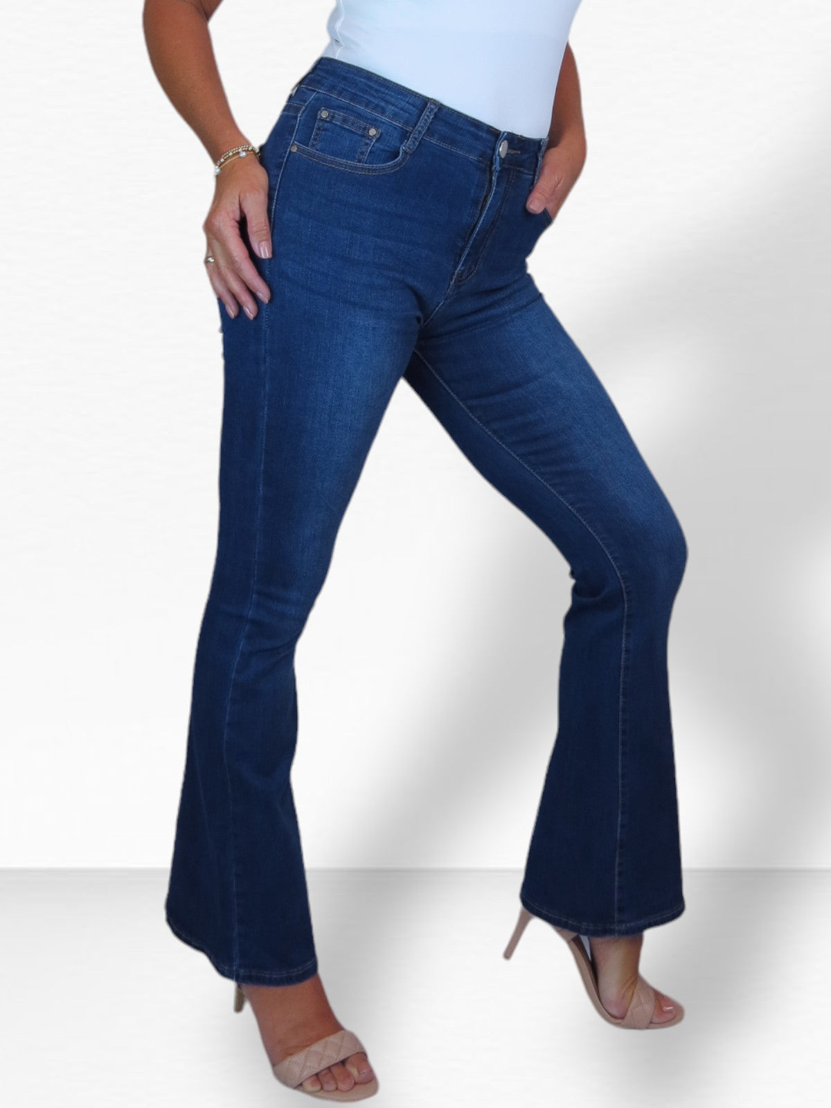 Women's Stretch Denim Flared Jean Faded Blue