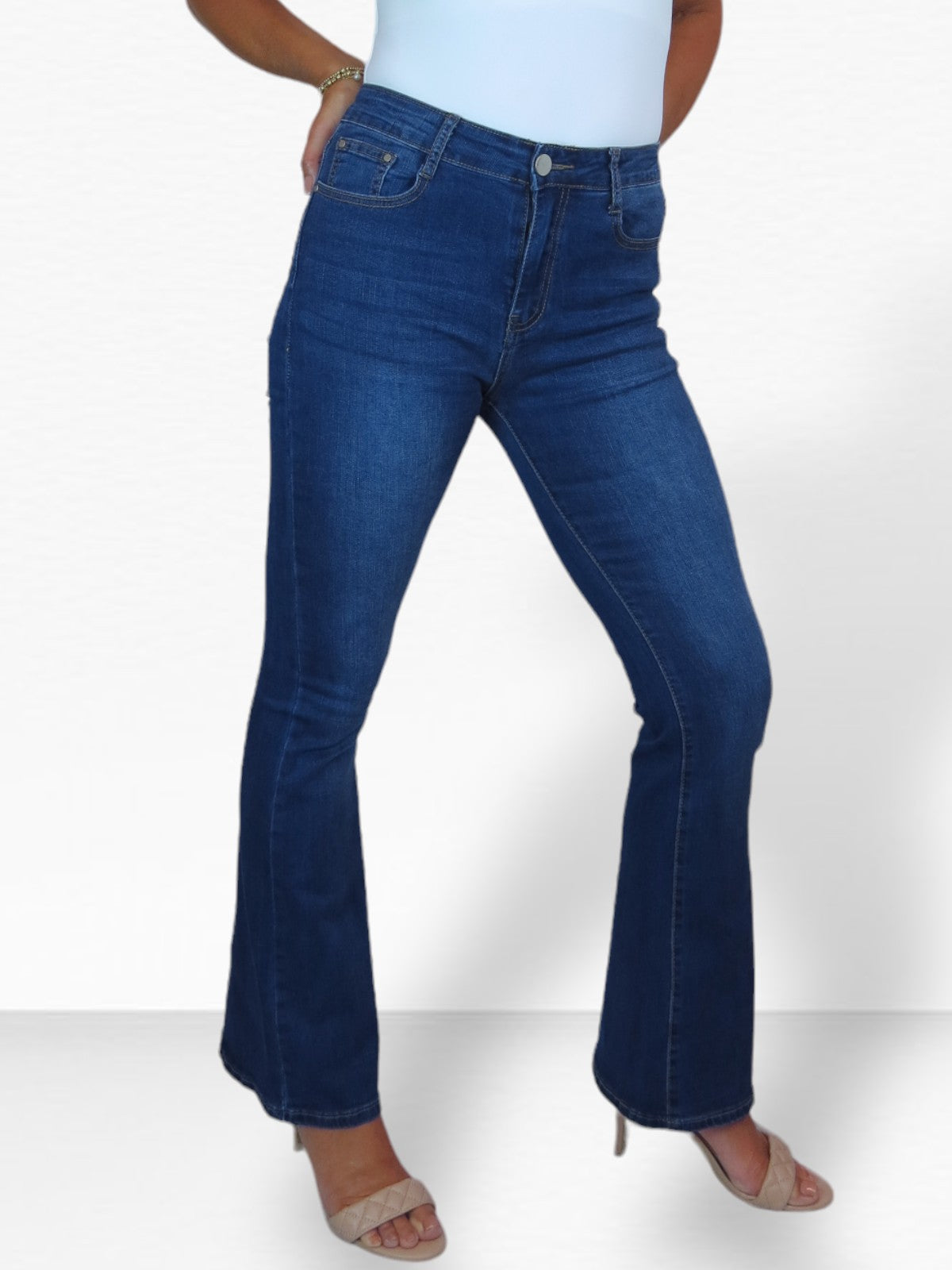 Women's Stretch Denim Flared Jean Faded Blue