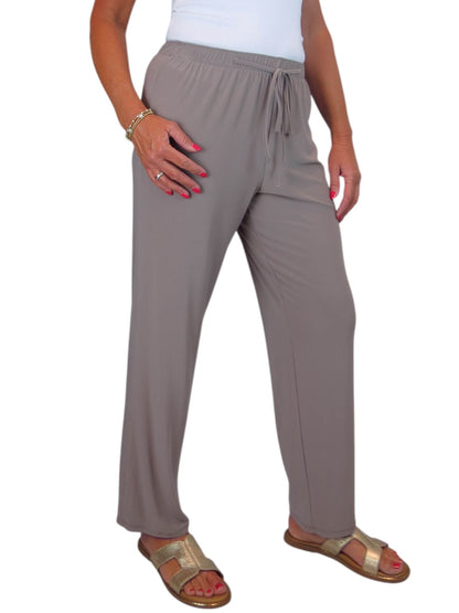 Women's Elasticated Waist Straight Leg Trousers Taupe