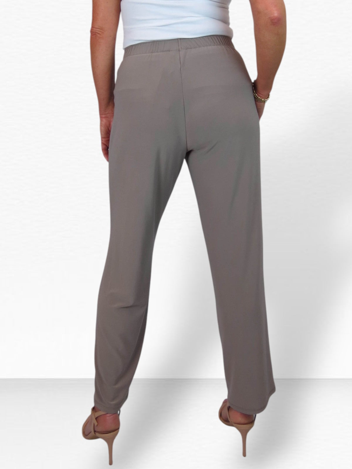 Women's Elasticated Waist Straight Leg Trousers Taupe