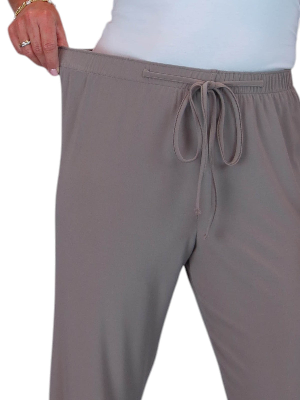 Women's Elasticated Waist Straight Leg Trousers Taupe