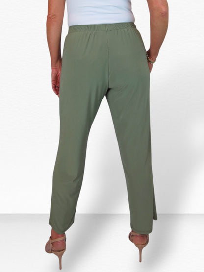 Women's Elasticated Waist Straight Leg Trousers Olive Green