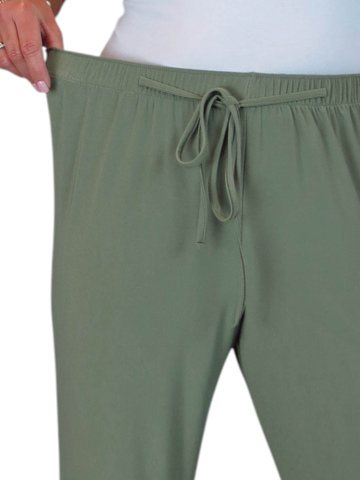 Women's Elasticated Waist Straight Leg Trousers Olive Green