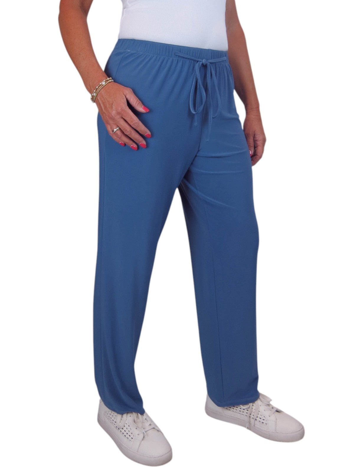 Women's Elasticated Waist Straight Leg Trousers Blue