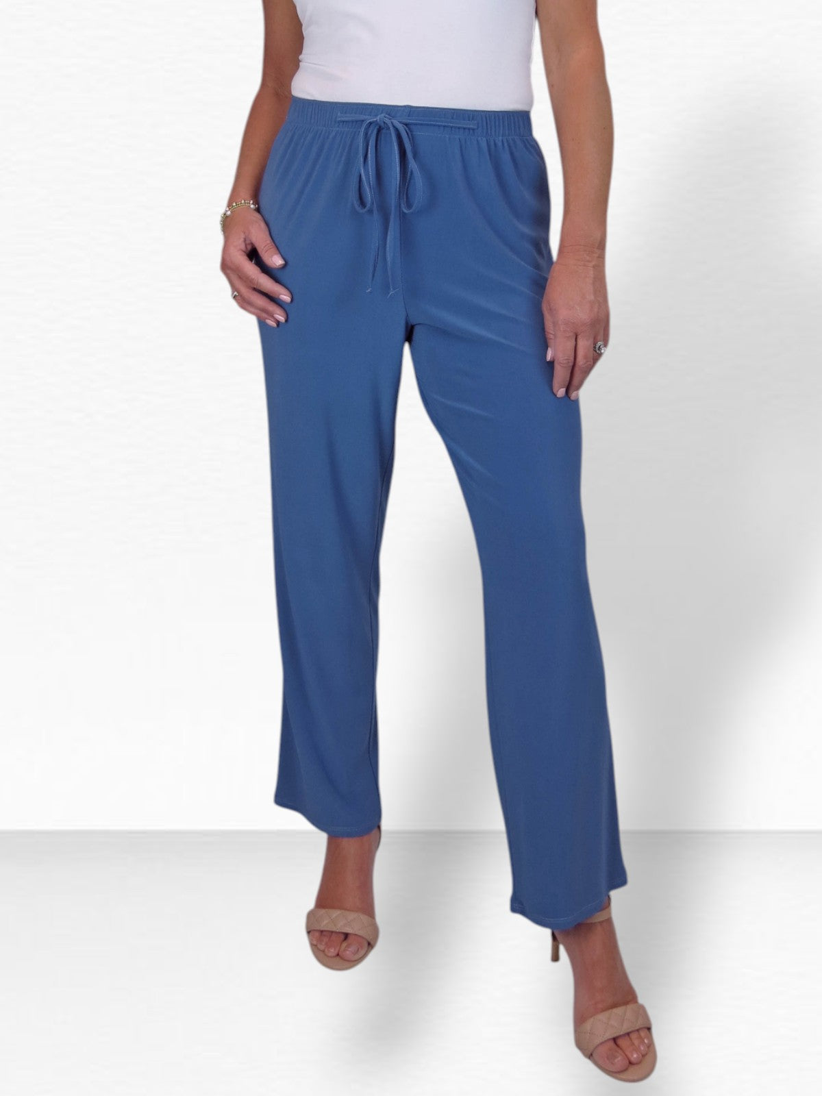 Women's Elasticated Waist Straight Leg Trousers Blue