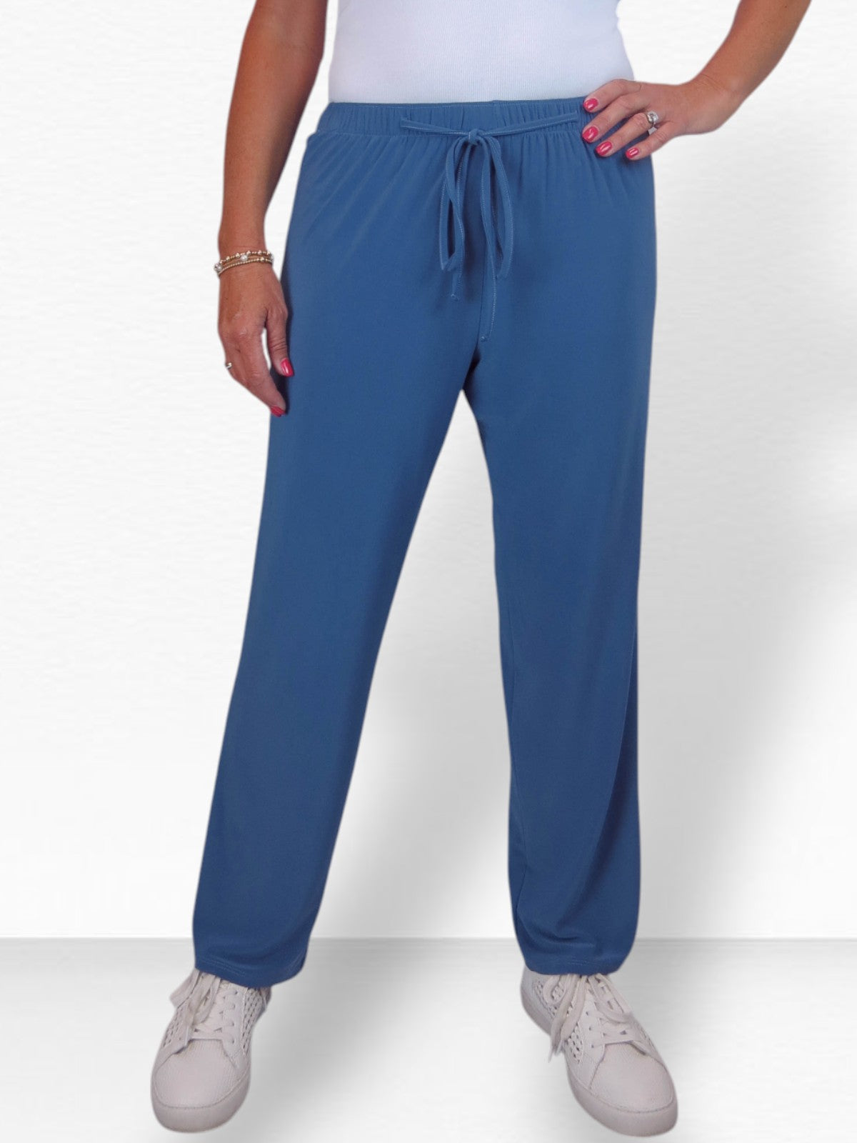 Women's Elasticated Waist Straight Leg Trousers Blue
