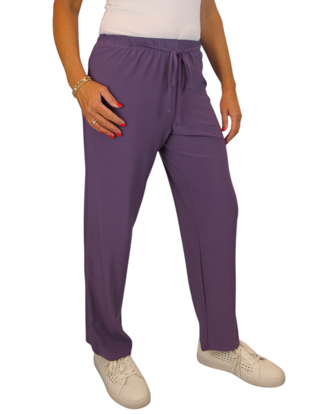 Women's Elasticated Waist Straight Leg Trousers Purple
