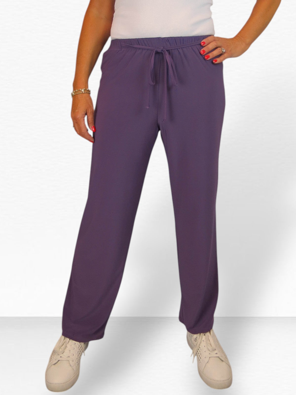 Women's Elasticated Waist Straight Leg Trousers Purple