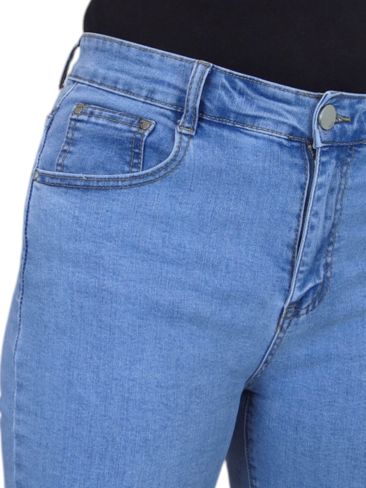 Womens Stretch Denim Shorts Slim Fit Mid Blue Faded