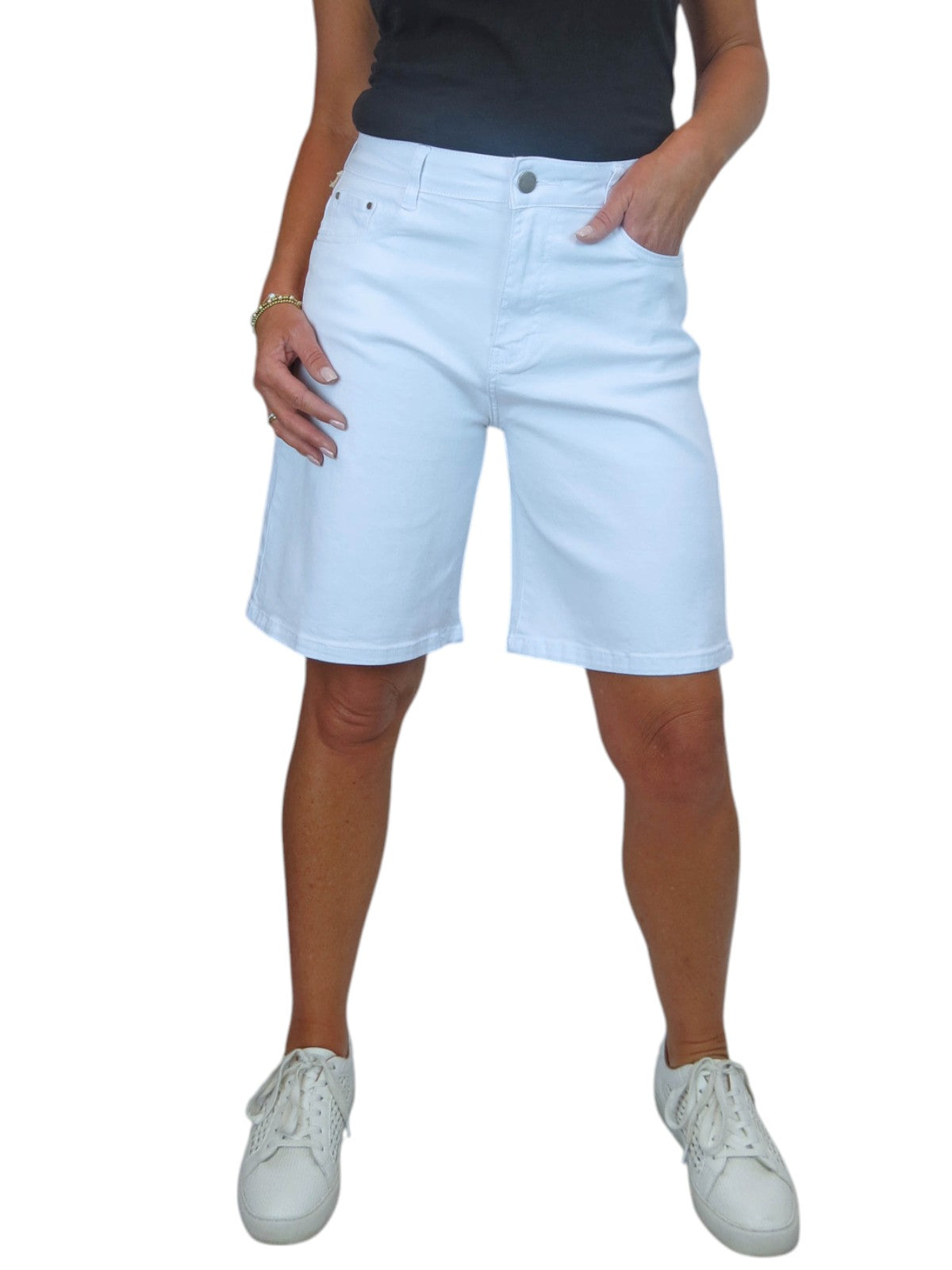 Womens Straight Leg Cotton Jean Shorts Relaxed Fit White