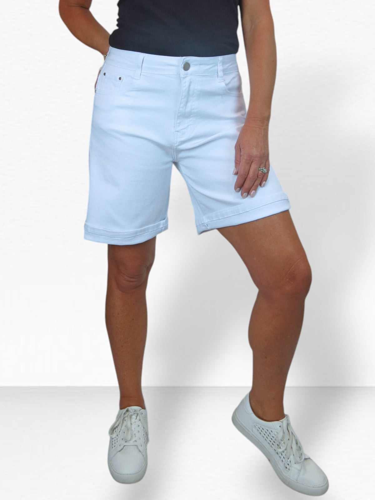 Womens Straight Leg Cotton Jean Shorts Relaxed Fit White