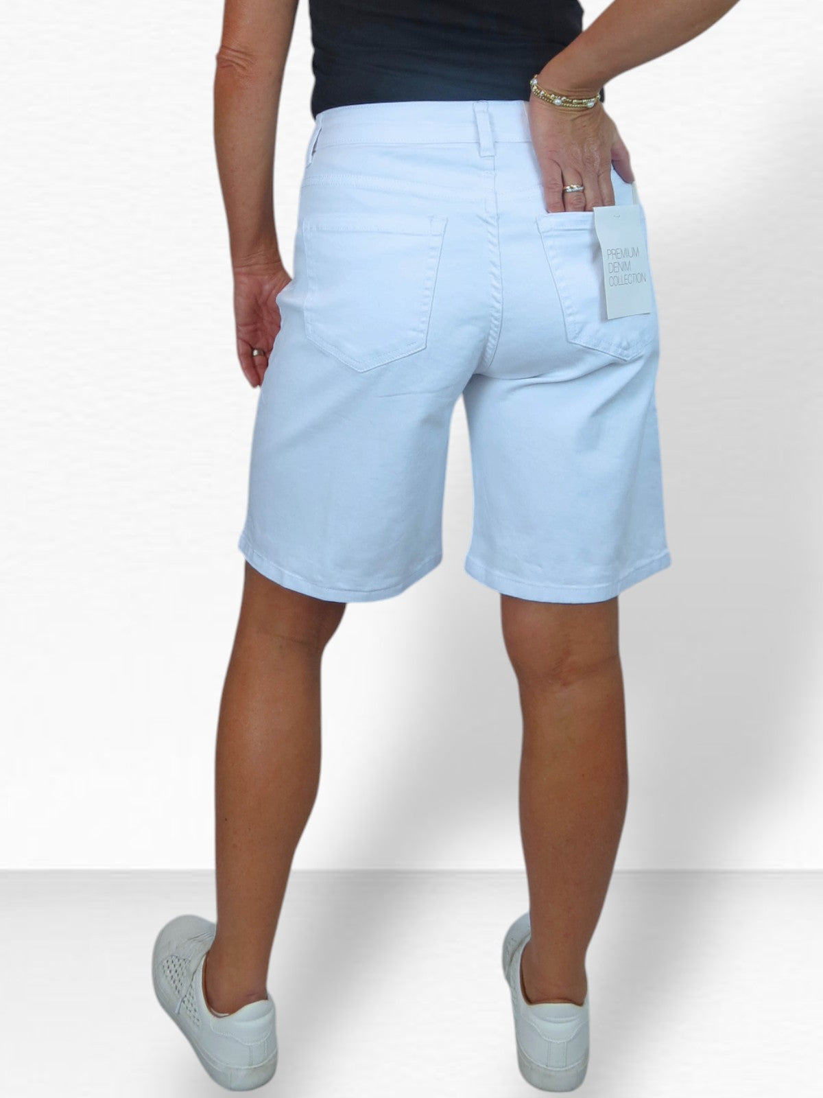 Womens Straight Leg Cotton Jean Shorts Relaxed Fit White