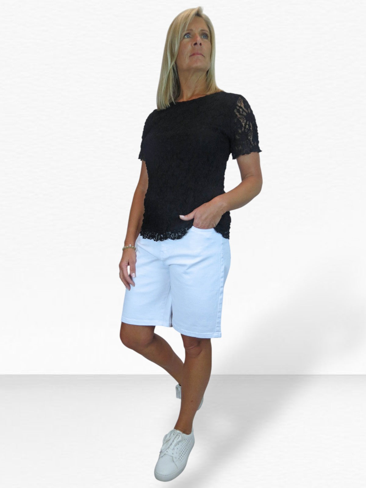 Womens Straight Leg Cotton Jean Shorts Relaxed Fit White