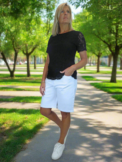 Womens Straight Leg Cotton Jean Shorts Relaxed Fit White