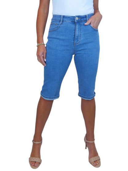 Womens Crop Knee Length Denim Jean Shorts