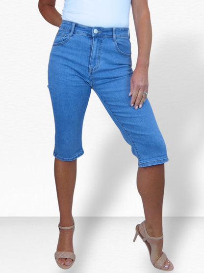 Womens Crop Knee Length Denim Jean Shorts