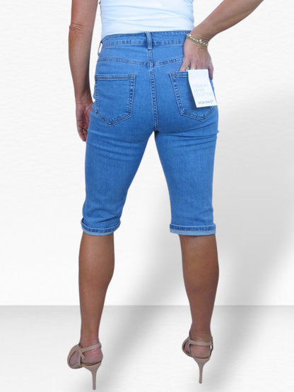 Womens Crop Knee Length Denim Jean Shorts