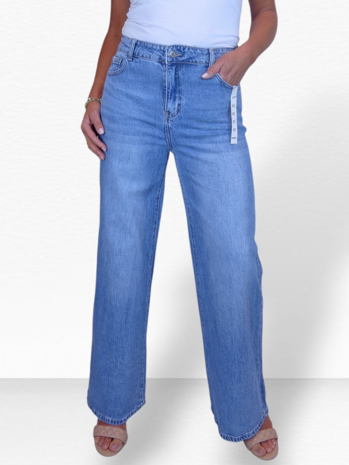 Womens High Waist Wide Leg Denim Jeans