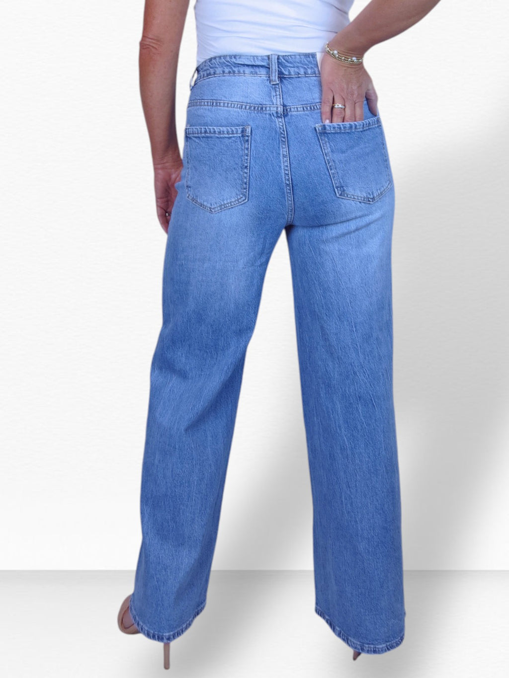 Womens High Waist Wide Leg Denim Jeans
