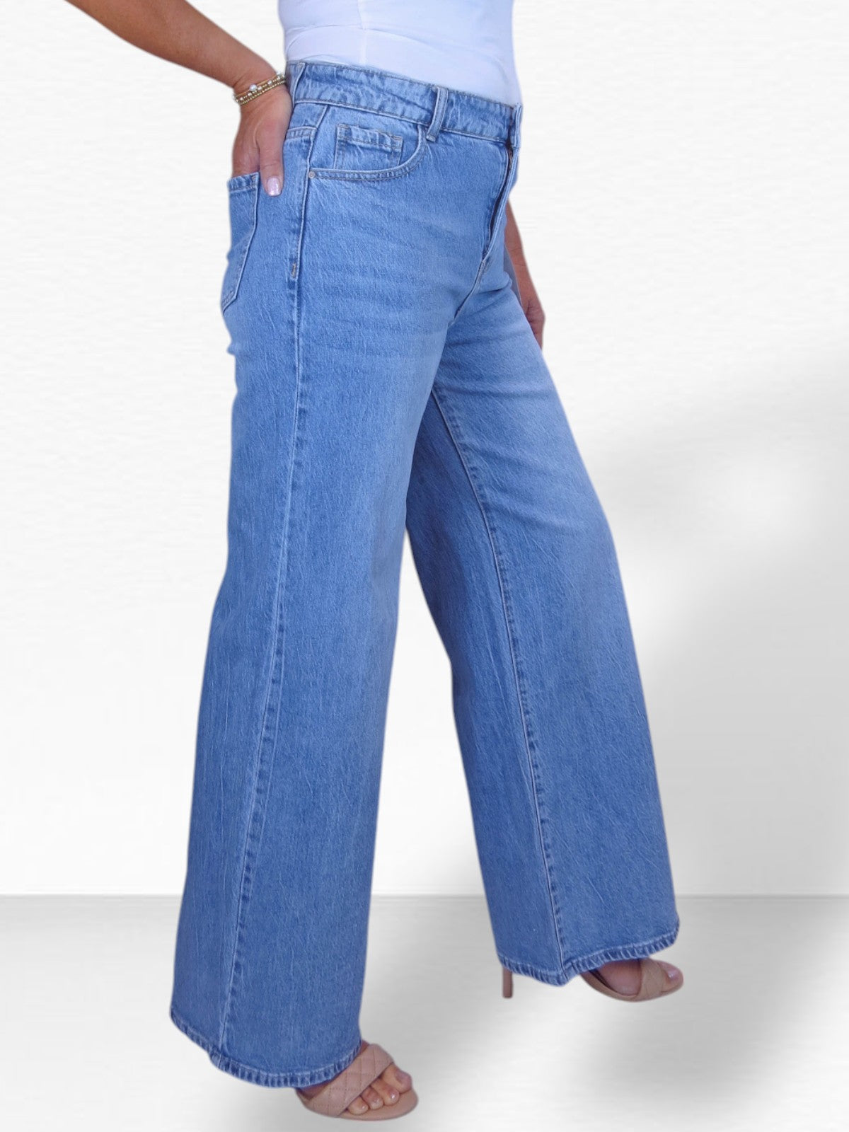 Womens High Waist Wide Leg Denim Jeans