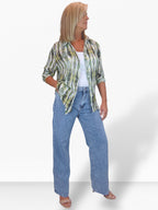 Womens Floral Stitch Design Wide Leg Denim Jeans