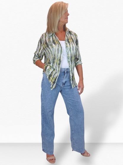 Womens Floral Stitch Deisgn Wide Leg Denim Jeans