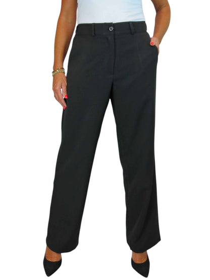 Women's Smart Straight Leg Trousers With Half Elasticated Waist Black