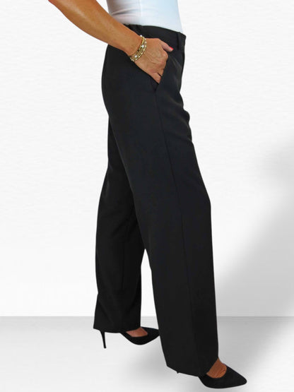 Women's Smart Straight Leg Trousers With Half Elasticated Waist Black