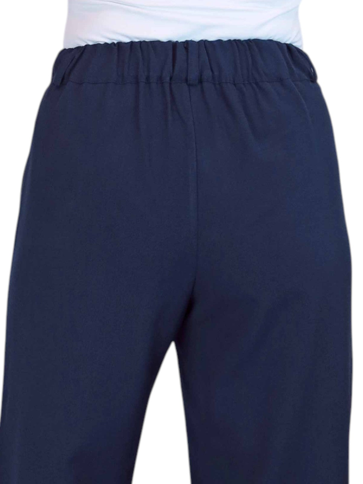 Women's Smart Straight Leg Trousers With Half Elasticated Waist Navy Blue
