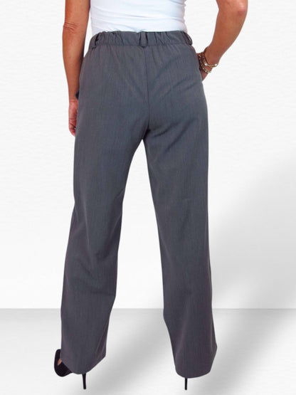 Women's Smart Straight Leg Trousers With Half Elasticated Waist Marl Grey