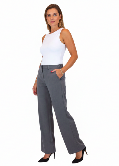 Women's Smart Straight Leg Trousers With Half Elasticated Waist Marl Grey