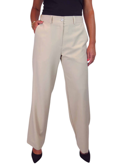 Women's Smart Straight Leg Trousers With Half Elasticated Waist Beige