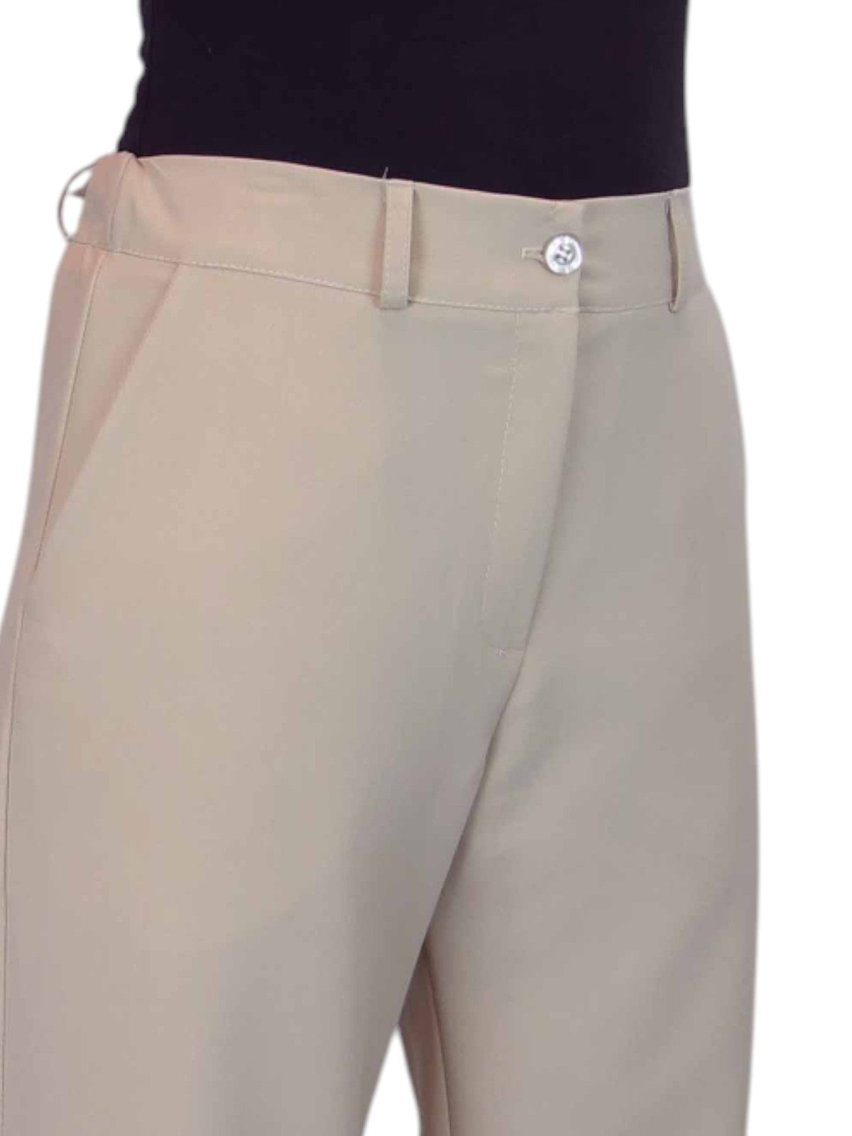 Women's Smart Straight Leg Trousers With Half Elasticated Waist Beige