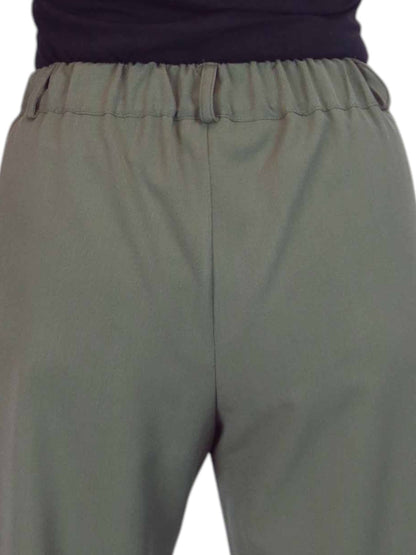 Women's Smart Straight Leg Trousers With Half Elasticated Waist Khaki Green