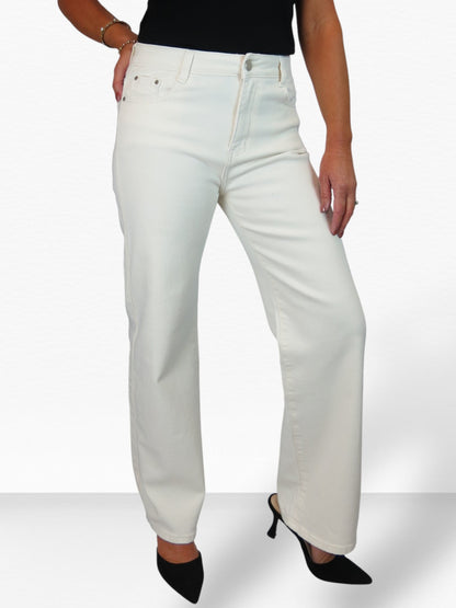 Wide Leg High Waist Jeans Cream