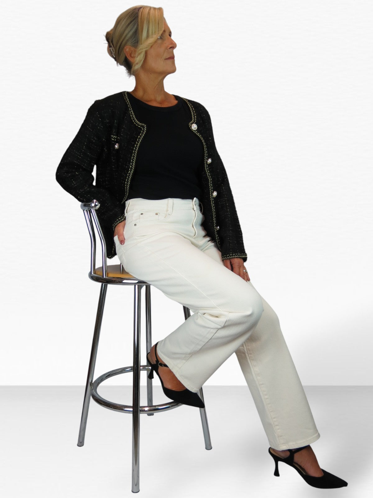 Wide Leg High Waist Jeans Cream