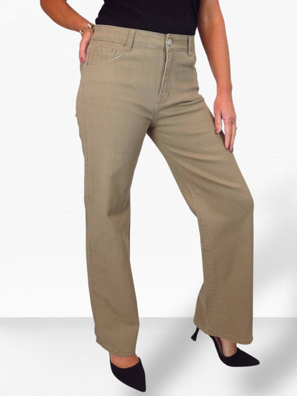 Wide Leg High Waist Jeans Tan