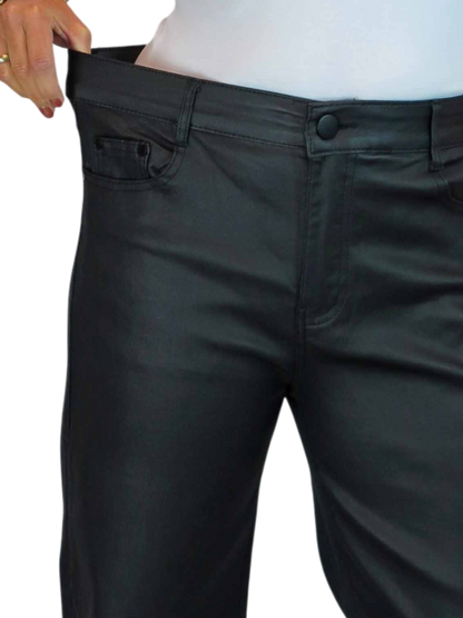 Wide Leg Coated Leather Look Jeans Black