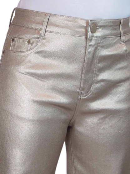 Wide Leg Coated Leather Look Jeans Gold