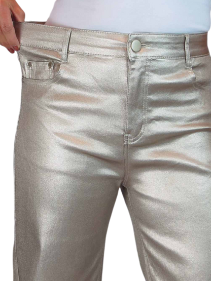 Wide Leg Coated Leather Look Jeans Gold