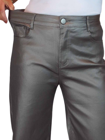 Wide Leg Coated Leather Look Jeans Pewter