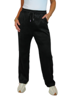 Straight Leg Elastic Waist Corduroy Trousers Black