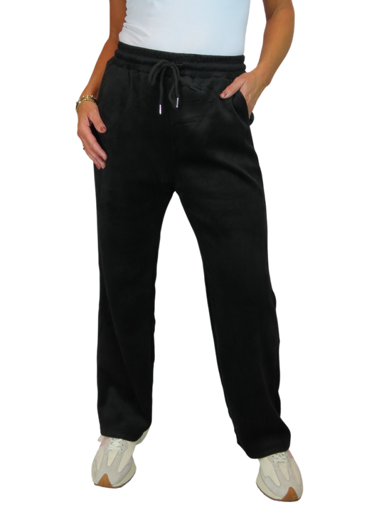 Straight Leg Elastic Waist Corduroy Trousers Black